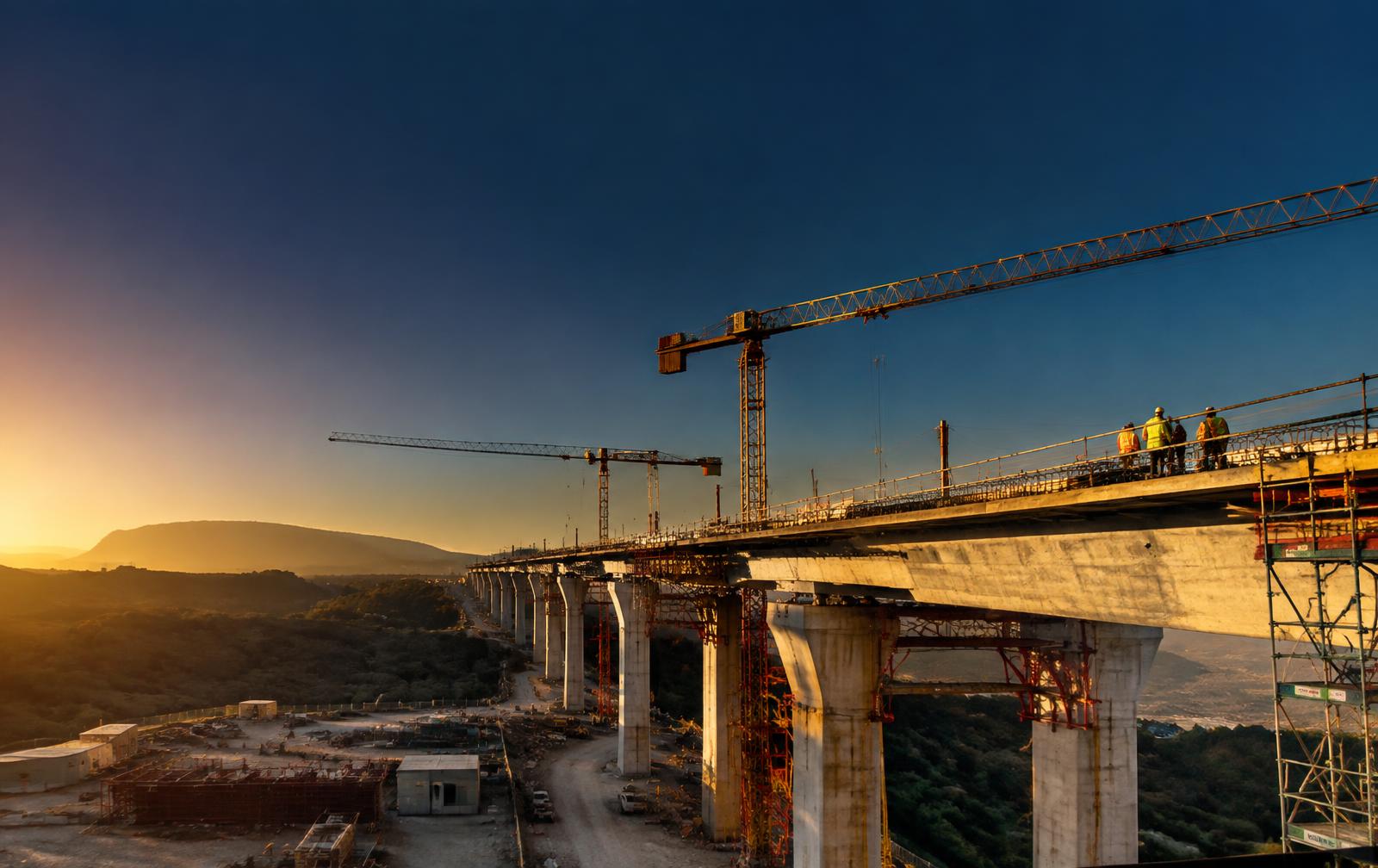 Viadotto in costruzione al tramonto